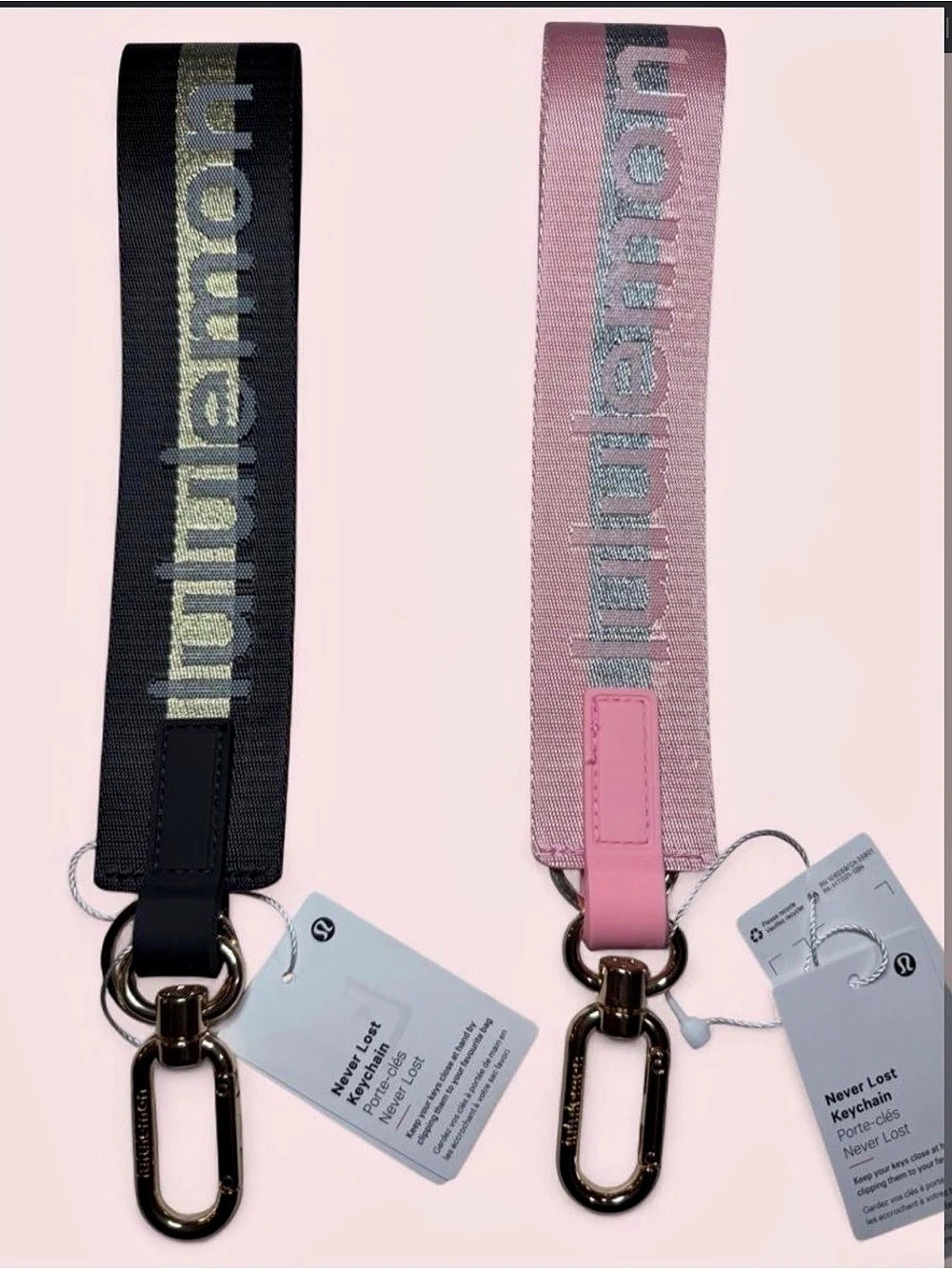 lululemon Never Lost Keychain in Black & Pink